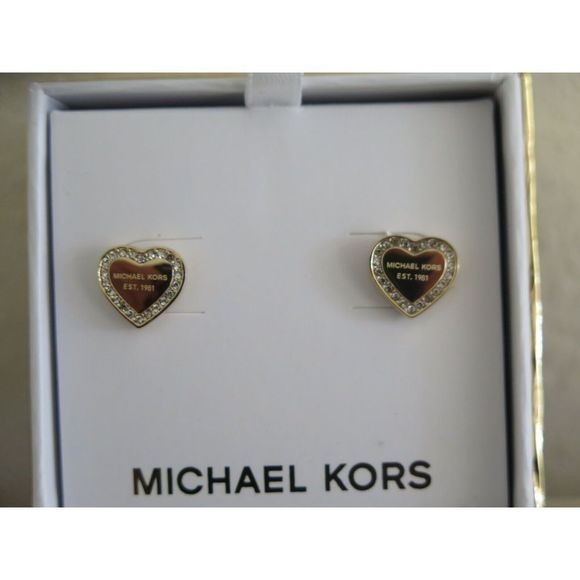 MICHAEL KORS MKJX3965710 Gold Tone Pave Crystal Heart Heritage Stud Earrings - Picture 2 of 10